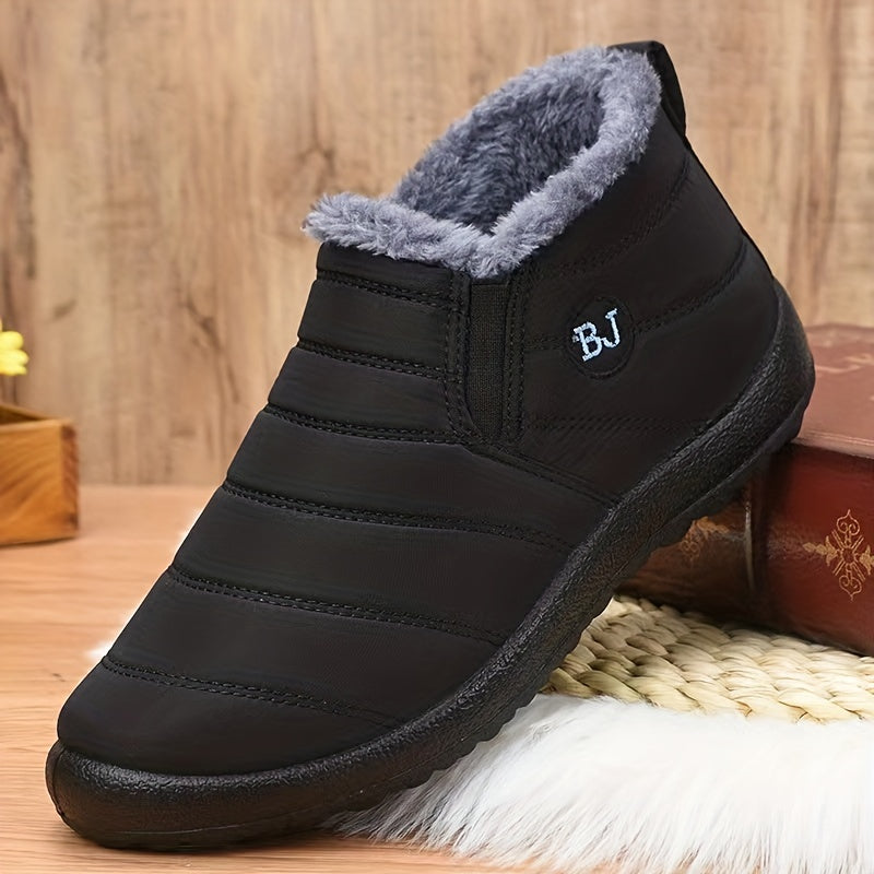 Men's Snow Boots, Warm Fleece Cozy Non-slip Ankle Boots Plush Comfy Outdoor Hiking Shoes Lined Trekking Shoes, Winter