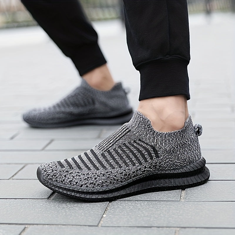 Men's Knit Breathable Lightweight Slip On Casual Shoes, Outdoor Non-slip Soft Sole Sneakers, Spring And Summer