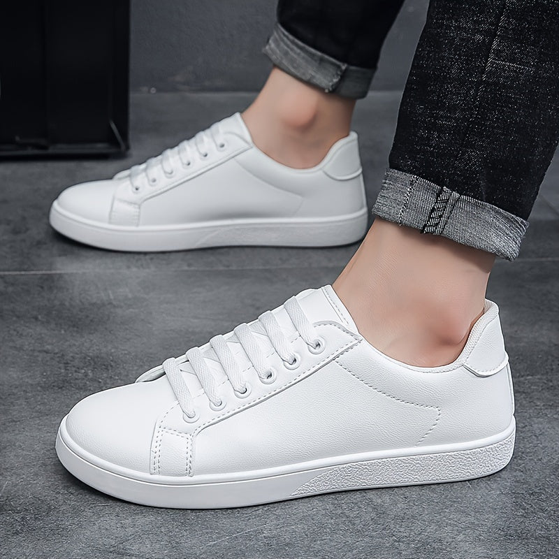 Men's Fashion Skate Shoes, Breathable Non-slip Lace-up Shoes With PU Leather Uppers For Outdoor, Spring Summer And Autumn